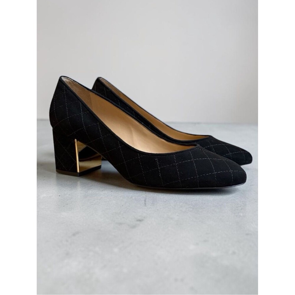 Talbots Women's Isa Stitch Black Suede Block Heel Pumps Size 6.5 Feminine Preppy